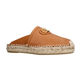 Valentino beige leather espadrille mule with gold VLogo, jute rope sole and stitched edge detailing