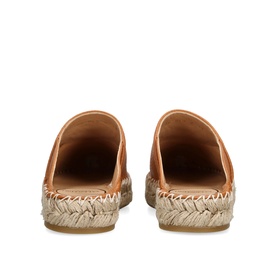 Valentino beige leather mule slides with natural jute espadrille sole and whipstitch trim, rear view