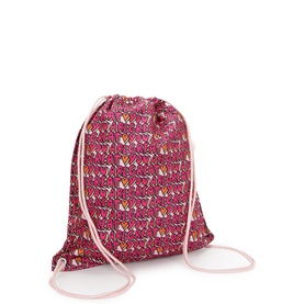 Kipling drawstring backpack in U R Great Prt pink all-over slogan print with pale pink cord straps