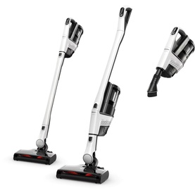 Miele Triflex HX3 Vacuum Cleaner in white, shown in three configurations: upright, mid-length, and handheld modes