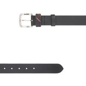 Barbour black leather belt with silver-tone buckle and contrast stitching detail at keeper loop