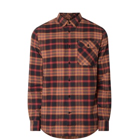 Barbour International casual shirt in rust and navy tartan check, 100% cotton, long sleeve with chest pocket