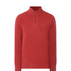 Barbour International men's half-zip knitwear in red marl, ribbed high neck, zip placket, wool-cotton blend