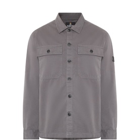 Barbour International grey cotton overshirt with twin chest pockets, button placket, and sleeve badge detail