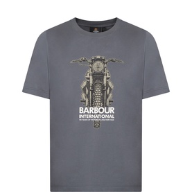 Barbour International grey cotton T-shirt with front motorcycle graphic print and crew neck
