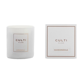 Culti Milano Mareminerale scented candle in white frosted glass vessel with matching gift box