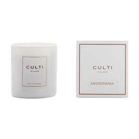 Culti Milano Mediterranea scented candle in white frosted glass vessel with matching white gift box
