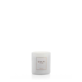Culti Milano scented candle in a small white frosted glass vessel with gold label detail