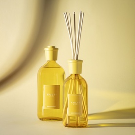 Culti Milano reed diffuser in amber yellow glass bottle with natural reeds, small gift size