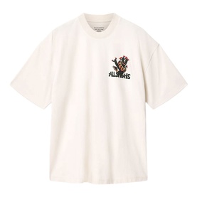 All Saints Dusk White oversized T-shirt with small chest graphic logo print, short sleeves and crew neck