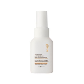 Gisou Honey Milk Active Repair Leave-In Conditioner Mini, white spray bottle with gold brand lettering
