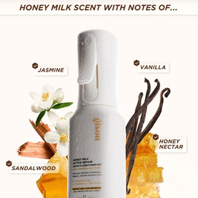 Gisou Honey Milk Active Repair Leave-In Conditioner Mini with fragrance notes: jasmine, vanilla, honey nectar and sandalwood