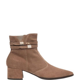 Suede Belt-Detail Heeled Boots