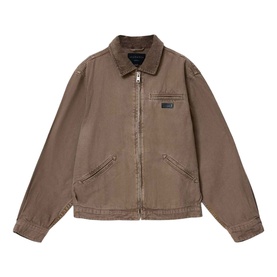 All Saints mire brown zip-up jacket with shirt collar, front flap pockets, and branded patch detail