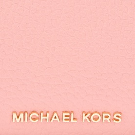 MMK cardholder in primrose pink pebbled leather with gold-tone embossed logo lettering