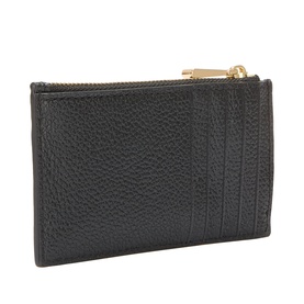 MMK Jet Set Logo Zip Cardholder in black pebbled leather with gold-toned zip hardware and visible card slots.