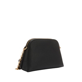 MMK black crossbody bag in pebbled polyurethane with gold-tone zip and chain strap, dome-shaped silhouette
