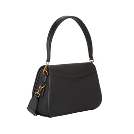 MMK Holmes Logo Crossbody Bag in black leather, gold-tone hardware, top handle and removable crossbody strap with lobster clasp