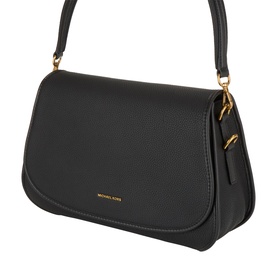 MMK Holmes Logo Crossbody Bag in black leather with gold-tone hardware, flap closure, top handle, and removable crossbody strap