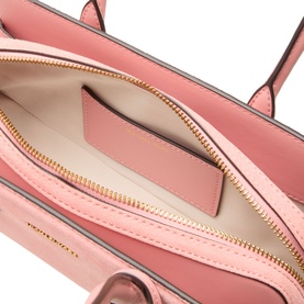 MMK Laila Tote Bag in Primrose, interior view showing pale pink lining, zip pocket, and gold-toned zip fastening detail