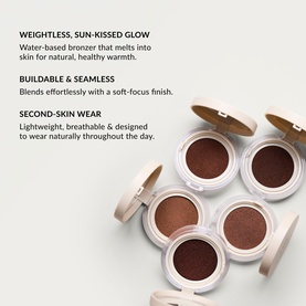 No Brand UDA Water Bronzer in Bay shade, compact bronzer shown open and closed, warm sun-kissed finish, soft-focus blend