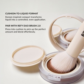 No Brand UDA Water Bronzer in Bay shade, cushion-to-liquid compact open with duo brush, showing bronzer product detail
