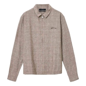 All Saints sediment brown checked zip-through shirt jacket with collar and embroidered script logo