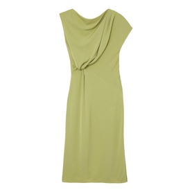 Reiss green sleeveless midi dress with draped cowl neckline and gathered side detail, slim silhouette