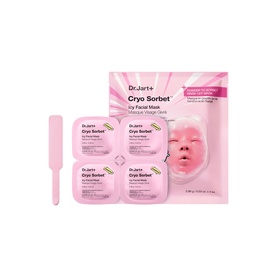 Dr.Jart+ Cryo Sorbet Icy Facial Mask set with pink packaging, two sheet masks and applicator tool