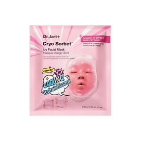 Dr.Jart+ Cryo Sorbet Icy Facial Mask in pink cooling sheet mask packaging with illustrated frozen face graphic