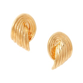 Mint Velvet Ridged Stud Earrings in gold, wing-shaped design with textured ridged detail and butterfly clasp fastening