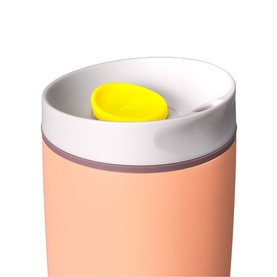 Owala SmoothSip&reg; Slider Travel Mug in Peachy Keen 20oz, peach body with white lid and yellow slider button detail