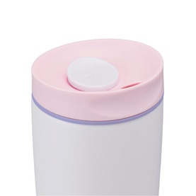 Owala SmoothSip&reg; Slider Travel Mug Candy Coated 20oz, close-up of pink lid with white push-button slider closure
