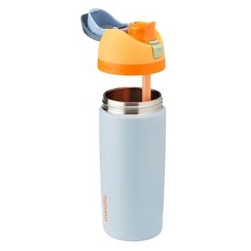 Owala FreeSip&reg; Water Bottle in Day Dreams, pale blue stainless steel with orange flip lid and integrated straw, carry loop visible, 16oz