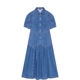 Zip Front Denim Flared Dress