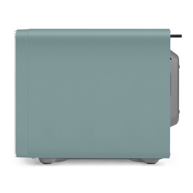 Smeg Microwave Grill in green, side profile view showing retro-style casing with power cord visible at rear.