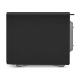 Smeg Microwave Grill in matte black, side profile view showing smooth black casing and rear ventilation detail.