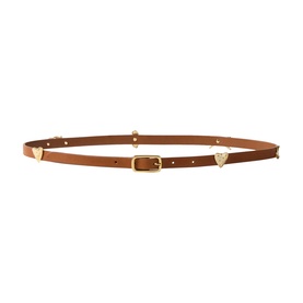 Claude Pierlot brown leather belt with gold-tone rectangular buckle and triangular stud embellishments