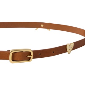 Claude Pierlot brown leather belt with gold-tone rectangular buckle and triangular stud detail