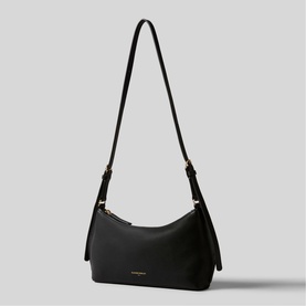 Claude Pierlot black shoulder bag with gold-tone zip detail, structured base, and adjustable crossbody strap