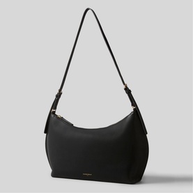 Claude Pierlot black shoulder bag with crescent silhouette, adjustable strap, and gold-tone hardware detail