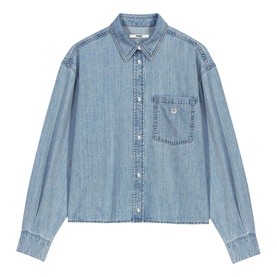 Maje light blue denim shirt with chest patch pocket, button-front fastening, point collar and long sleeves