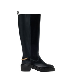 Leather Chain Knee High Boots