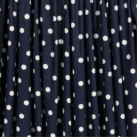 Maje Womens French Dress in navy blue with white polka dot print, showing pleated fabric detail