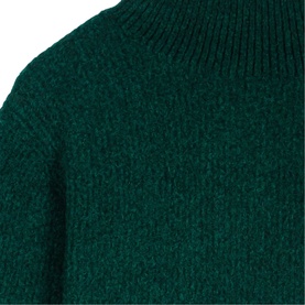Maje bottle green chunky knit jumper with ribbed mock neck, close-up texture detail