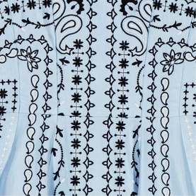 Maje Womens French Dress in light blue with black paisley and floral embroidered pattern detail