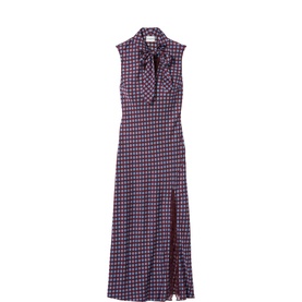 Printed Tie Neck Flared Dress