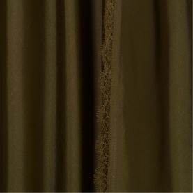 Claude Pierlot Womens French Dress in brown, close-up detail showing smooth fabric with delicate lace trim along seam