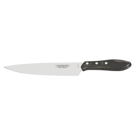 Tramontina chef's knife with stainless steel blade and black riveted handle, isolated on white background