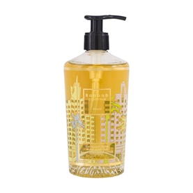 BAOBAB Hand Wash in a clear pump bottle with gold cityscape detailing and amber-coloured liquid, black pump dispenser